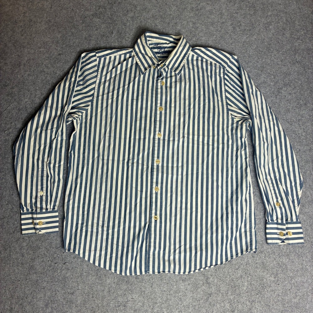 Tommy Bahama Button Down Shirt Mens L Blue White Striped Cotton Excellent Dobby